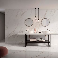 Marmerlook tegel 120x120 Wit Statuario Oro