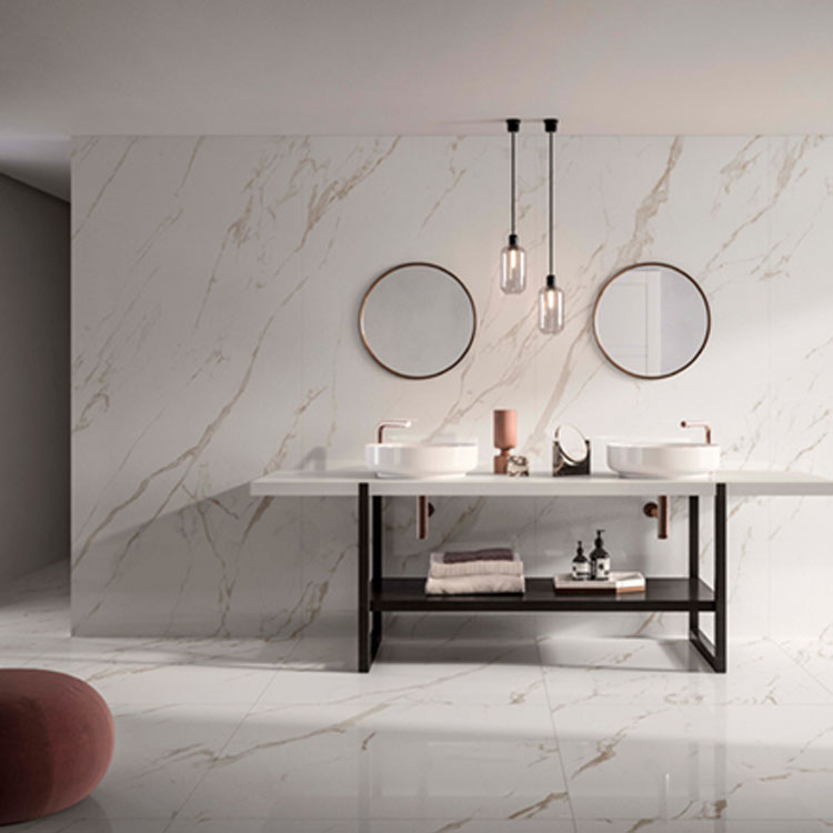 Marmerlook tegel 120x120 Wit Statuario Oro