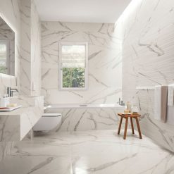Marmerlook tegel 120x120 Wit Statuario Oro