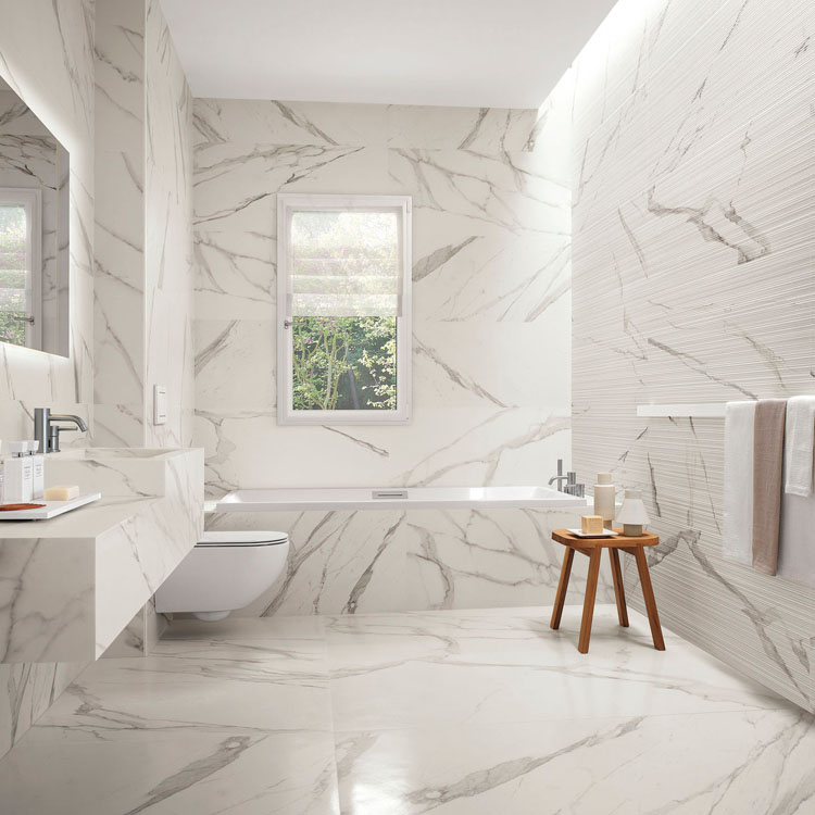 Marmerlook tegel 120x120 Wit Statuario Oro