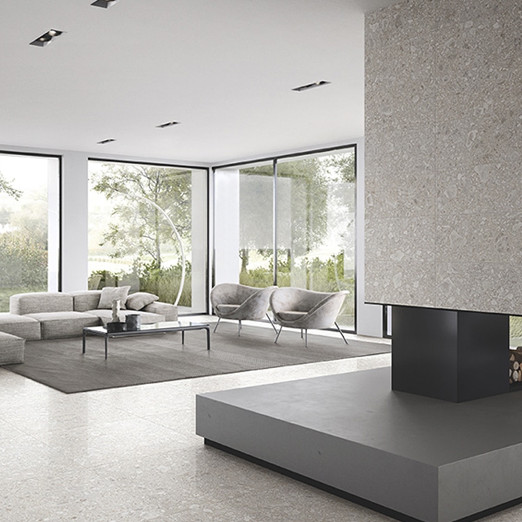 Terrazzo Tegels Granito Lombardo Wit Woonkamer