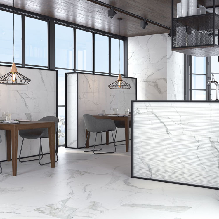 Marmerlook tegel 120x40 Wit Statuario Mat