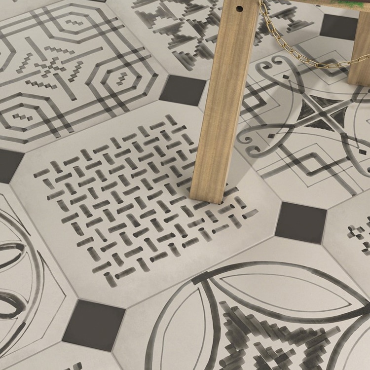 Octagon Achthoek Tegel 20x20 - Vodevil Variette Zwart Wit Octagon Achthoek Tegel 20x20 - Vodevil Variette Zwart Wit