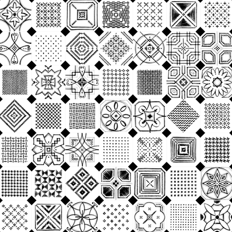 Octagon Achthoek Tegel 20x20 - Vodevil Variette Zwart Wit Octagon Achthoek Tegel 20x20 - Vodevil Variette Zwart Wit
