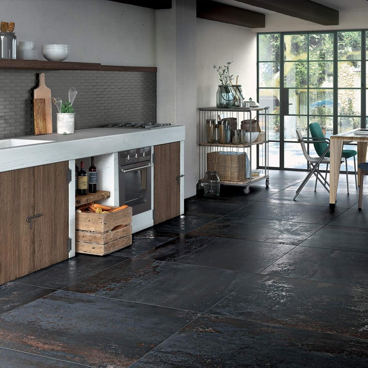 Metallook Tegels 100×100 Metallo Nero – Roestlook Blauw Bruin
