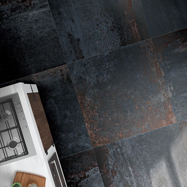 Metallook Tegels 100×100 Metallo Nero – Roestlook Blauw Bruin