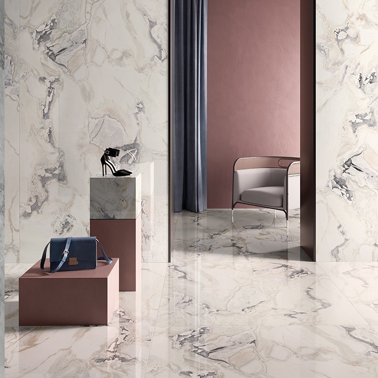 Marmerlook Tegels 80x80 i4 Calacatta SB Hoogglans Sfeer