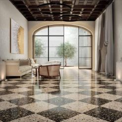 Terrazzo Look Tegel Antraciet 60x120 Venice Villa Earth Naturale