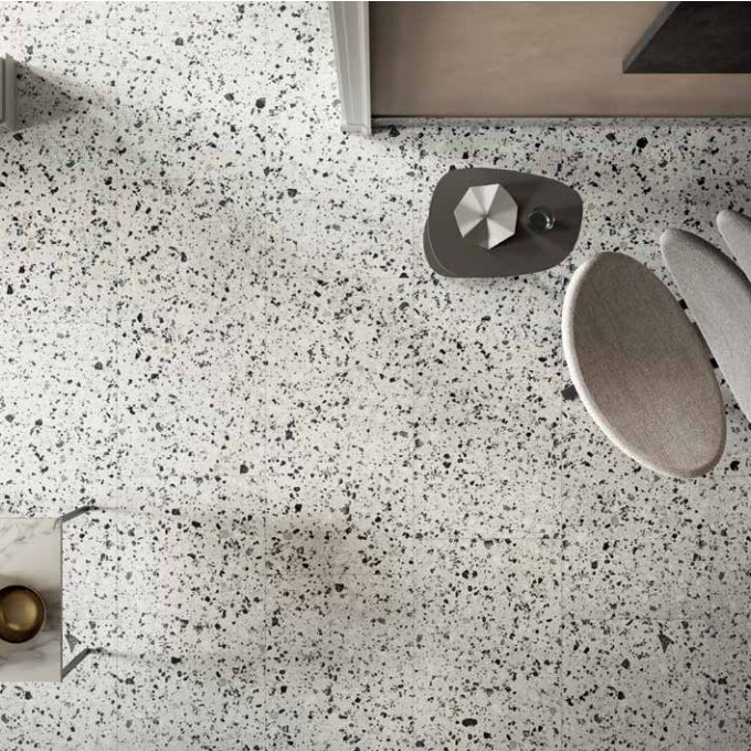 Terrazzo Look Tegel Lichtgrijs 60x120 Venice Villa Silver Naturale Terrazzo Look Tegel Lichtgrijs 60x120 Venice Villa Silver Naturale
