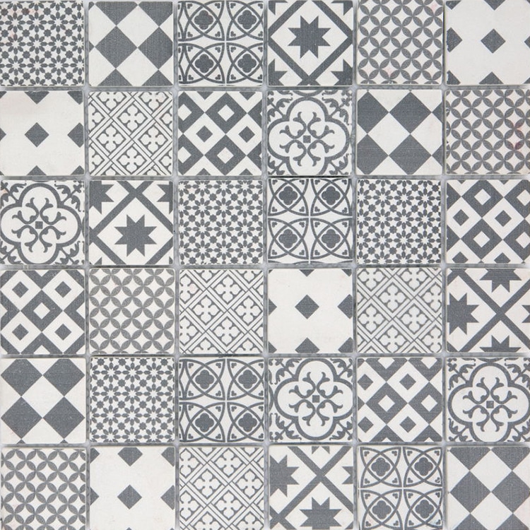 Glasmozaïek - Grijs Cement Portugese Print 48x48