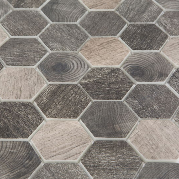 Glasmozaïek - Zeshoek Hexagon Houtlook Donker 48