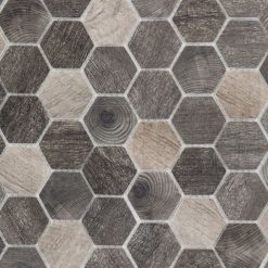 Glasmozaïek - Zeshoek Hexagon Houtlook Donker 48