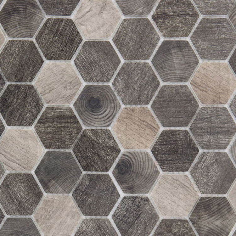 Glasmozaïek - Zeshoek Hexagon Houtlook Donker 48