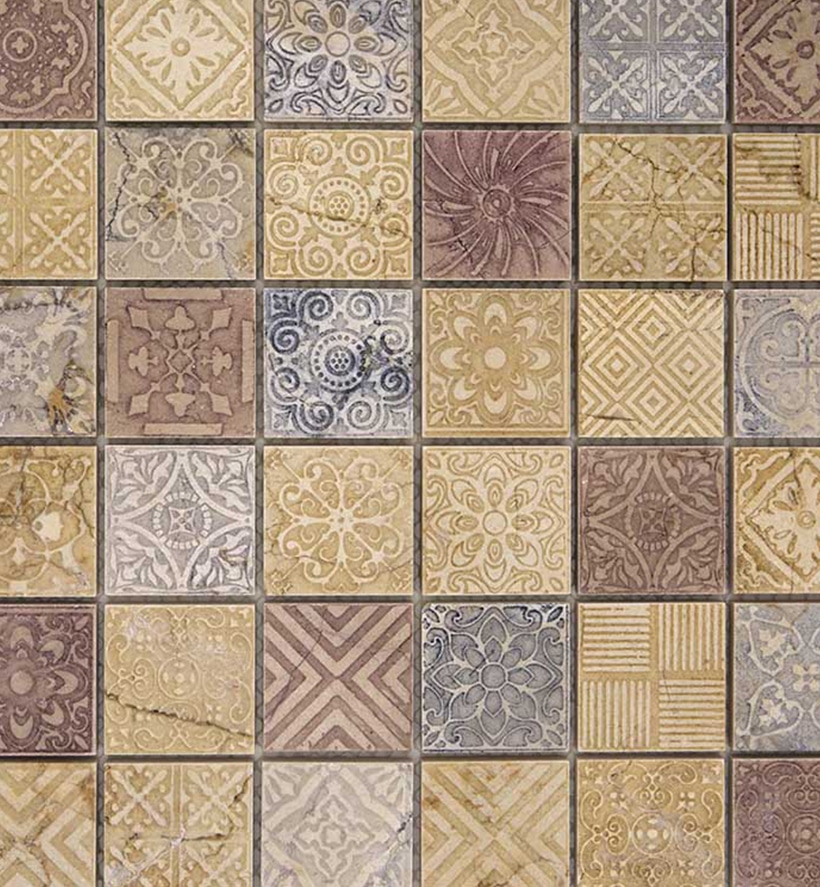 Natuursteenmozaïek - Patroon Quadro Rosantico 48x48
