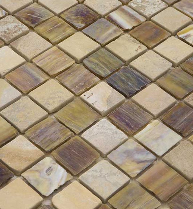 Natuursteen- en Glasmozaïek – Bruin Sable Vierkant 25x25