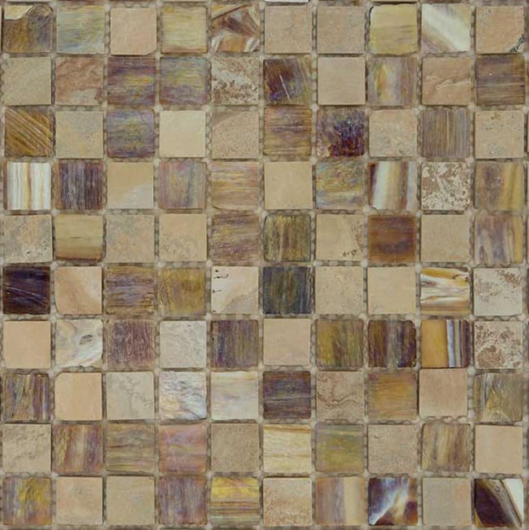 Natuursteen- en Glasmozaïek – Bruin Sable Vierkant 25x25