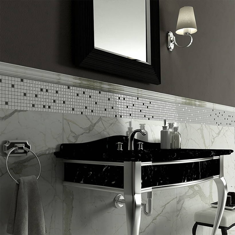 Glas- en Natuursteenmozaïek - Wit RVS Metaal 15x15