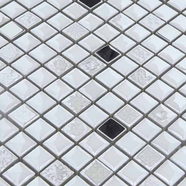 Glas- en Natuursteenmozaïek - Wit RVS Metaal 15x15