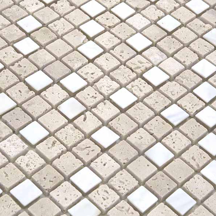 Natuursteenmozaïek - Travertino Wit Parelmoer 15x15