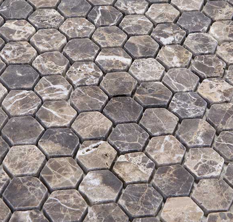 Natuursteenmozaïek - Zeshoek Hexagon Marmerlook Donker