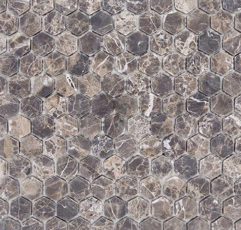 Natuursteenmozaïek - Zeshoek Hexagon Marmerlook Donker