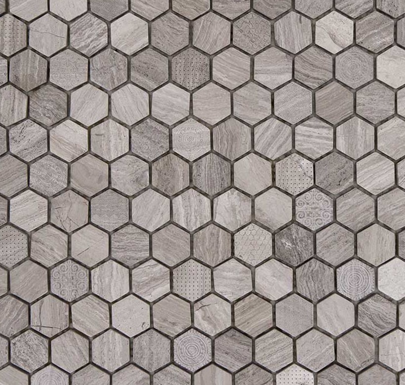 Natuursteenmozaïek - Zeshoek Hexagon Grijs Patroon