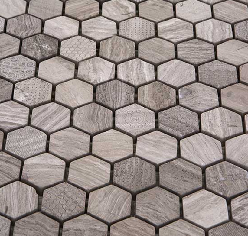 Natuursteenmozaïek - Zeshoek Hexagon Grijs Patroon