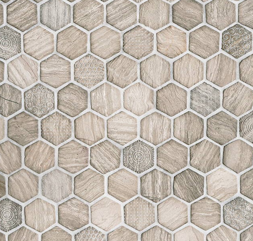 Natuursteenmozaïek - Zeshoek Hexagon Grijs Patroon