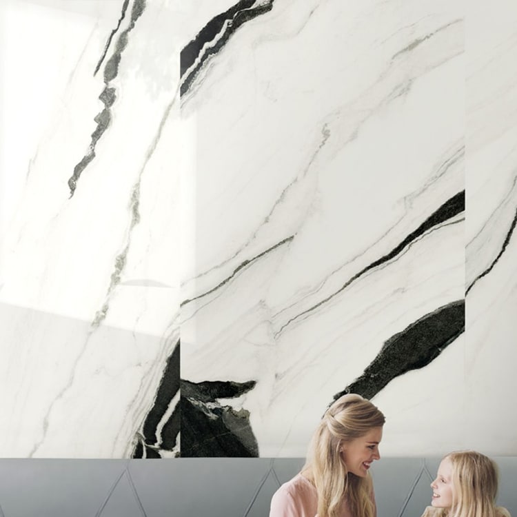 Marmerlook Tegel Slabs 260x120 - TR-PAN Marble Wit Zwart Hoogglans Sfeer