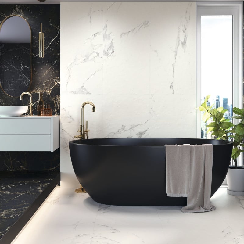 Marmerlook Tegels 60×60 – Ape Lux Night Mat Zwart Bruin