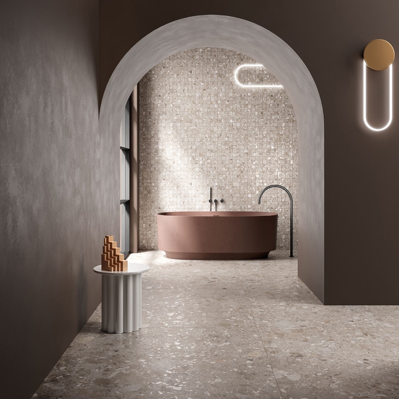 Terrazzo Look Tegels Ceppo Di Gres 120x120 Sabbia Lichtbruin Terrazzo Look Tegels Ceppo Di Gres 120x120 Sabbia Lichtbruin