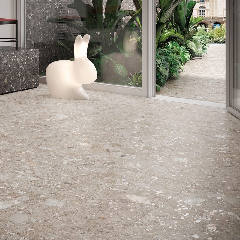 Terrazzo Look Tegels Ceppo Di Gres 120x120 Sabbia Lichtbruin Terrazzo Look Tegels Ceppo Di Gres 120x120 Sabbia Lichtbruin