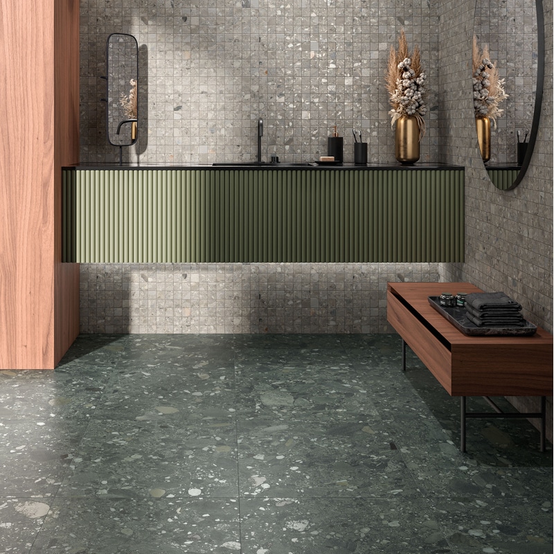 Terrazzo Look Tegels Ceppo Di Gres 60x60 Verde Groen Terrazzo Look Tegels Ceppo Di Gres 60x60 Verde Groen