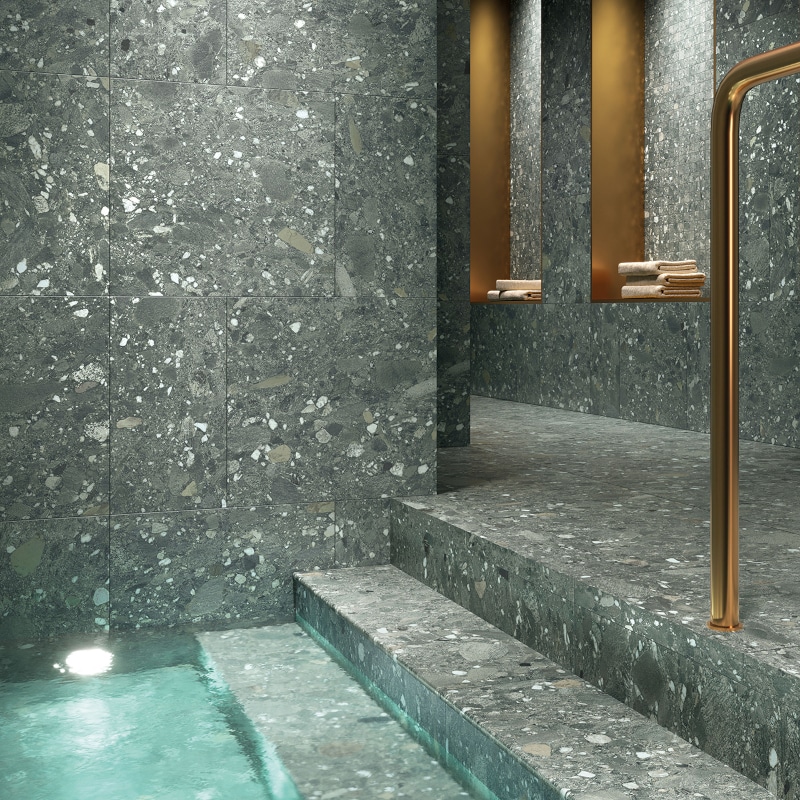 Terrazzo Look Tegels Ceppo Di Gres 60x60 Verde Groen Terrazzo Look Tegels Ceppo Di Gres 60x60 Verde Groen
