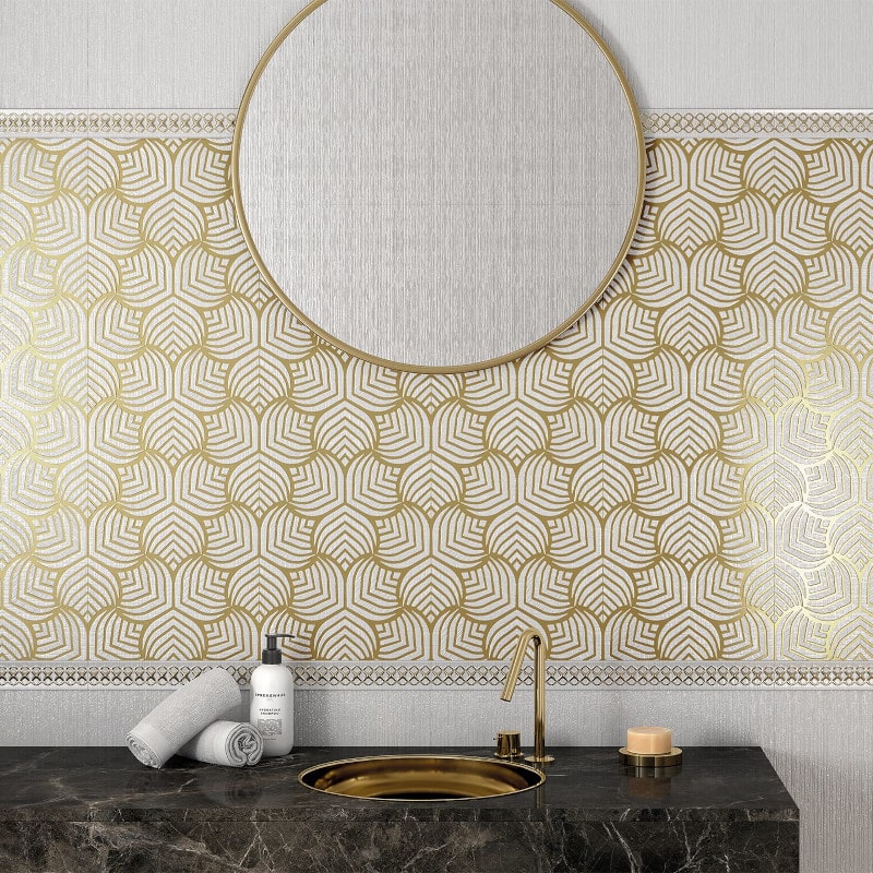 Wandtegel Glaze 90×30 Spike Dorado Wit Goud