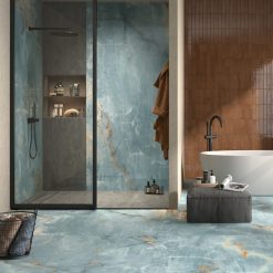 Marmerlook Tegel Slabs 260×120 – TR-BLU Lichtblauw Hoogglans Sfeer