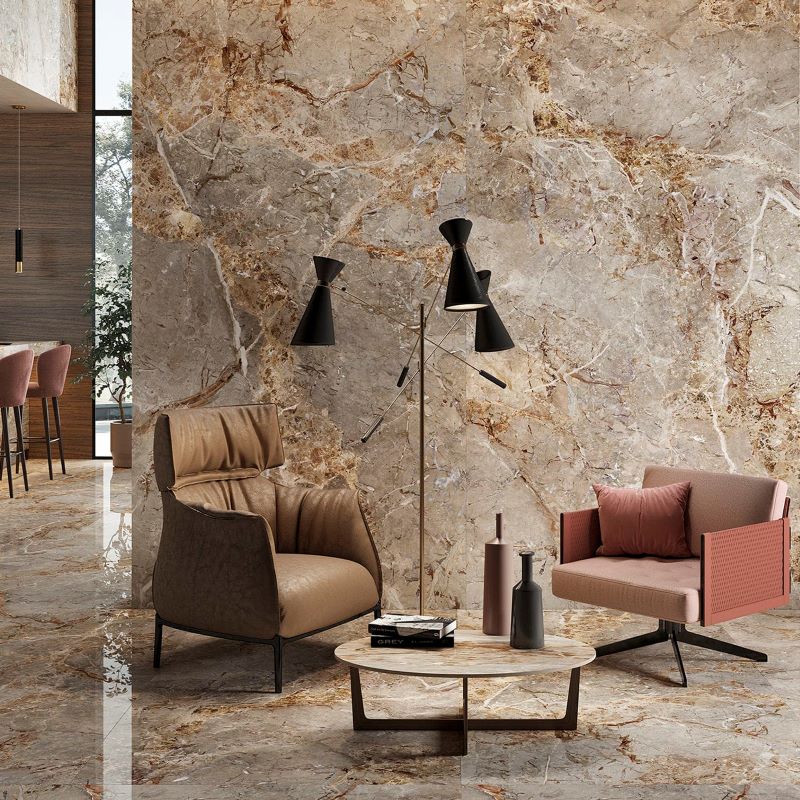 Marmerlook Tegel Slabs 280×120 – Breccia Argentum Bruin Beige