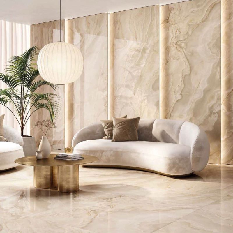 Marmerlook Tegel Slabs 280×120 – Onice Iride Ambra Beige