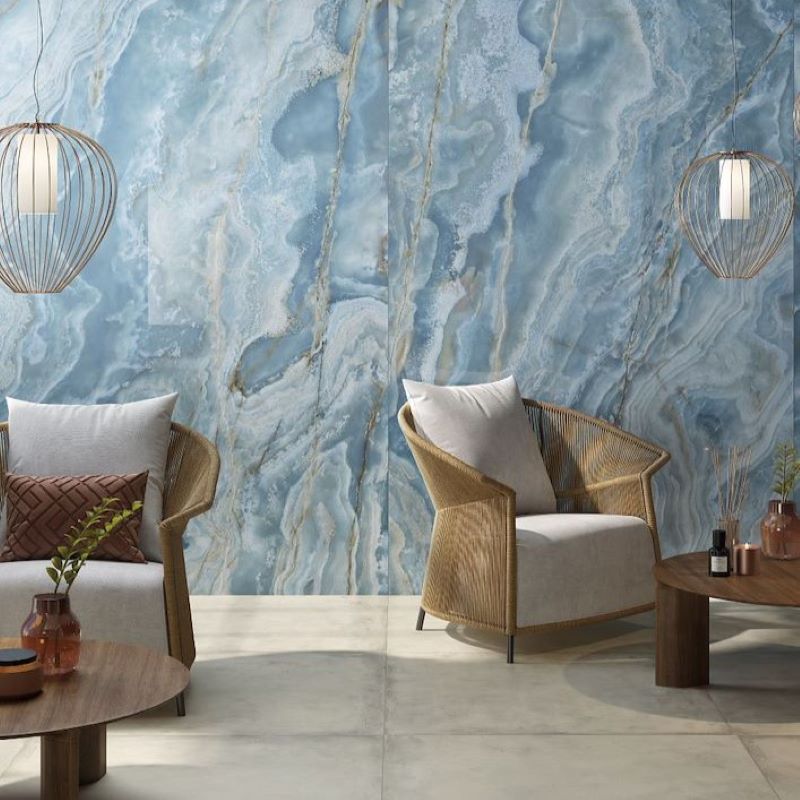 Marmerlook Tegel Slabs 280×120 – Onice Iride Cobalto Blauw