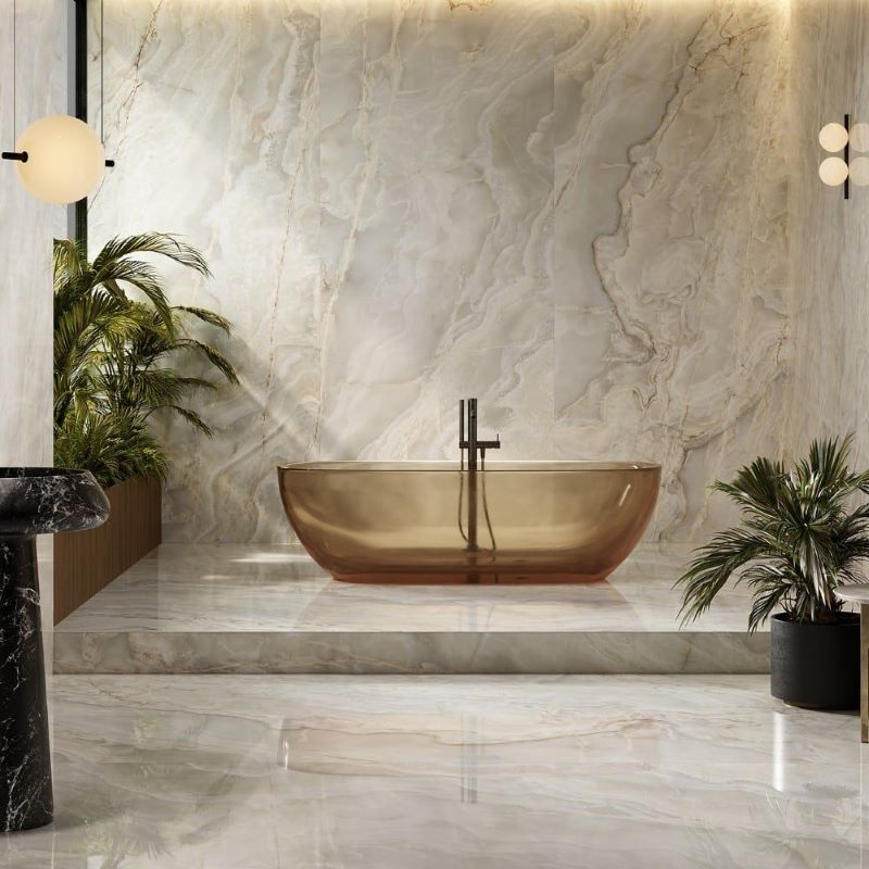 Marmerlook Tegel Slabs 280×120 – Onice Iride Avorio Grijs