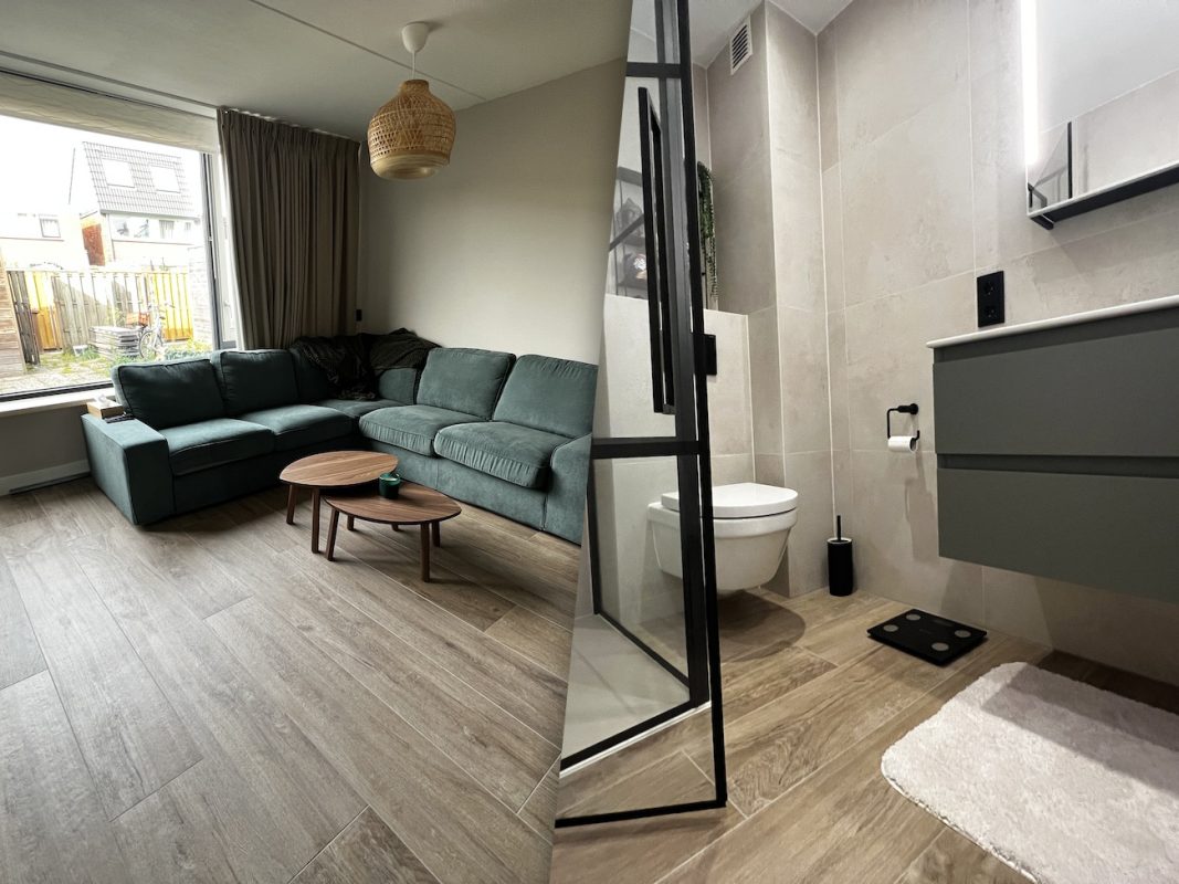 Binnenkijken bij badkamer woonkamer keramisch parket keramische tegels