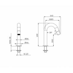 Lagoo Fonteinkraan G4104 Dimensies