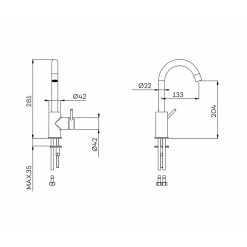 Lagoo Wastafelmengkraan Draaibare Uitloop G1110CH Dimensies