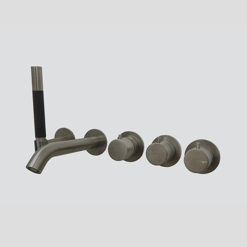 G3207GM Lagoo Inbouw bad thermostaat Tripple7 met 2-weg omstel en uitloop - Brushed Gun Metal