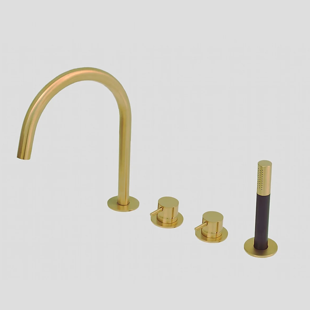 G3210BB Lagoo Badrandcombinatie met mengkraan, uitloop, 2-weg omstel en handdouche (staaf) - Brushed Brass