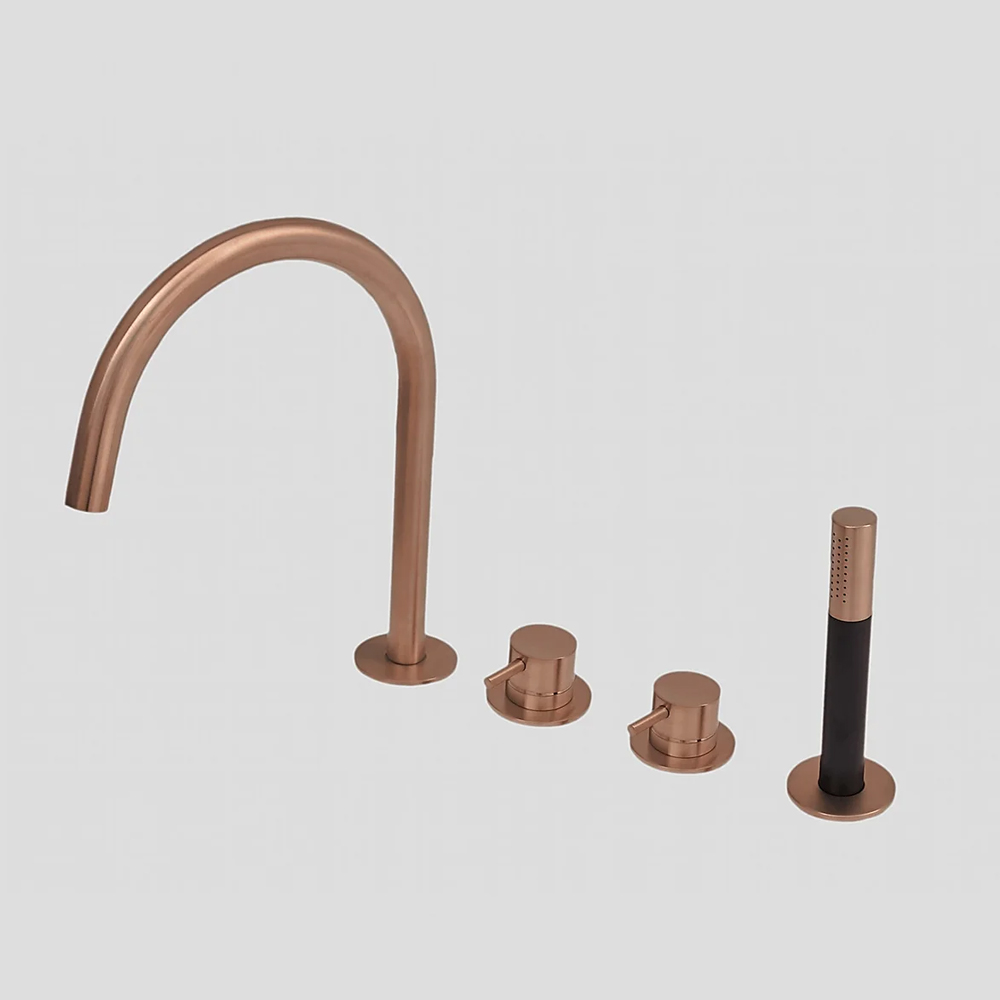 G3210BK Lagoo Badrandcombinatie met mengkraan, uitloop, 2-weg omstel en handdouche (staaf) - Brushed Copper