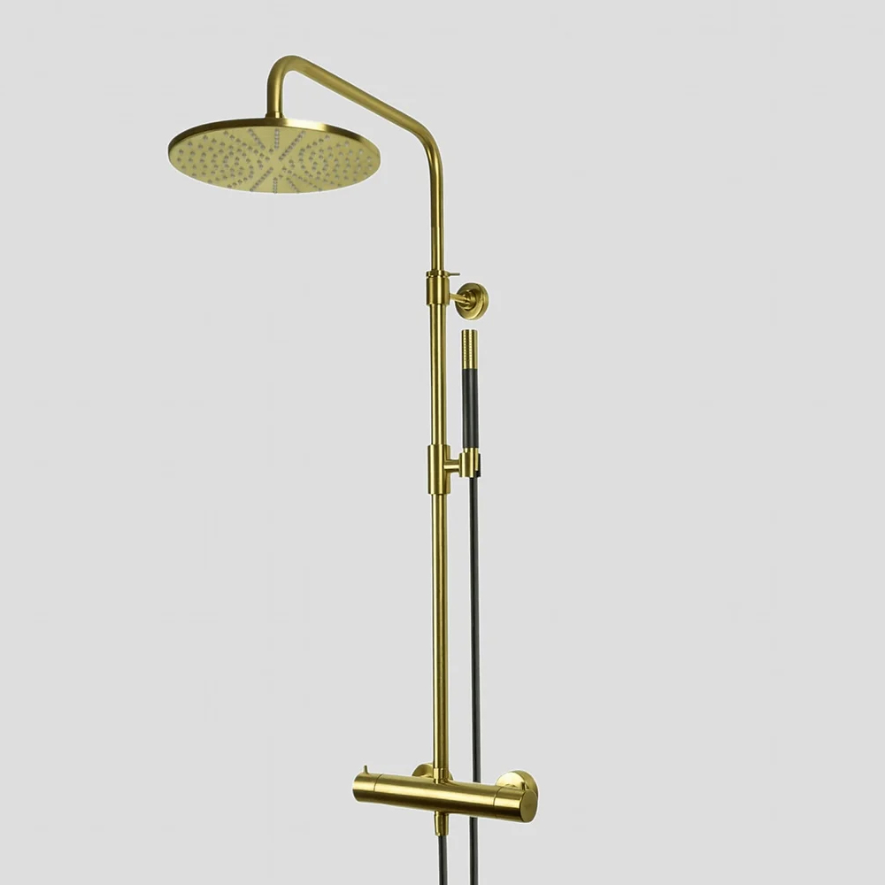 G5201BB Lagoo Thermostatische doucheset met hoofddouche (250 mm) en handdouche (staaf) Brushed Brass