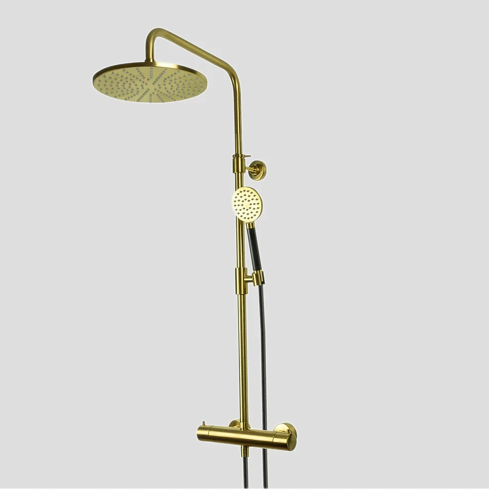 G5203BB Lagoo Thermostatische doucheset met hoofddouche (250 mm) en handdouche (rond) Brushed Brass