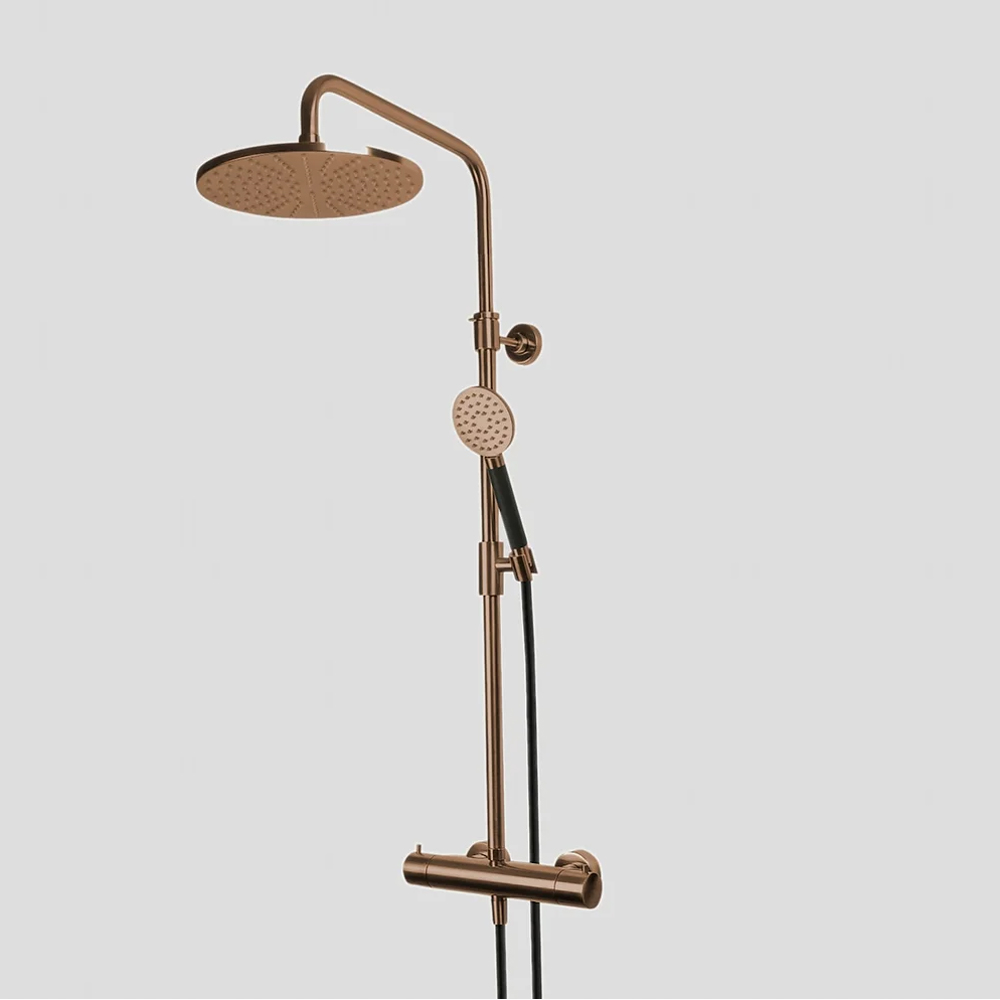G5203BK Lagoo Thermostatische doucheset met hoofddouche (250 mm) en handdouche (rond) Brushed Copper