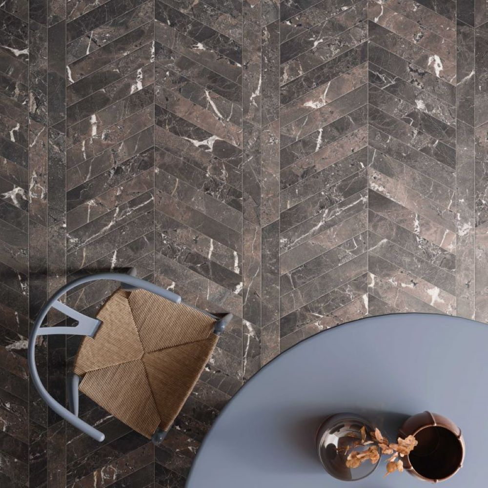Marmerlook Hongaarse Punt Tegel 7,5×40,7 Supreme Chevron Breccia Imperiale Mat